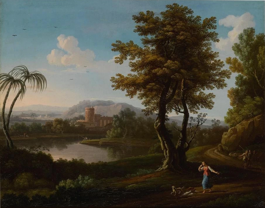 Paesaggio con capriccio di Roma con figure